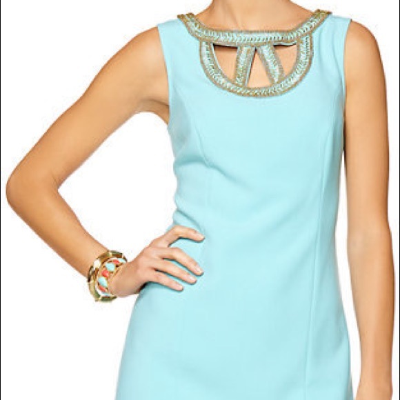 Lilly Pulitzer Shorely Blue and Gold Lane Shift Dress - Picture 2 of 8